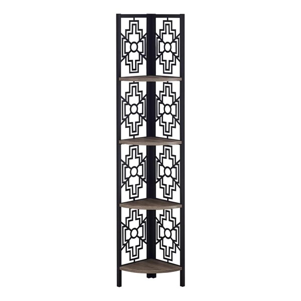 Gfancy Fixtures 62 in. Bookcase with 4 Solid Taupe Shelves & Black Metal Corner Etagere - GF3084813