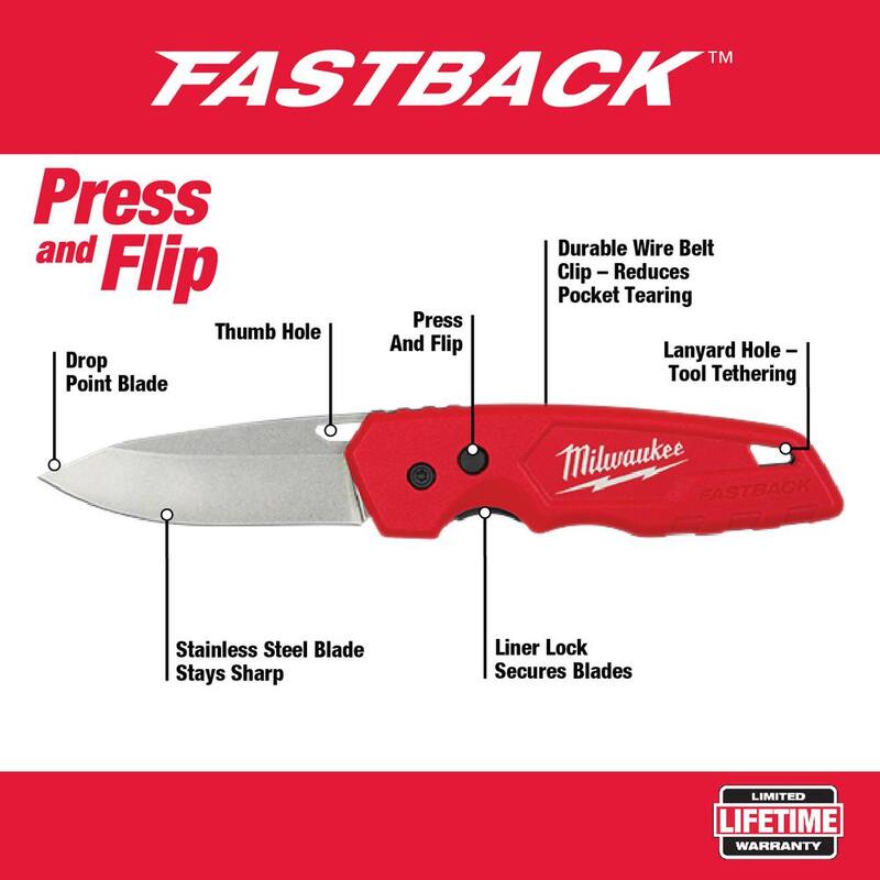 Milwaukee FASTBACK Stainless Steel Folding Knife with 2. 95 in. Blade and Compact Folding Knife with 2. 5 in. Blade (2-Piece) - 48-22-1520-48-22-1521