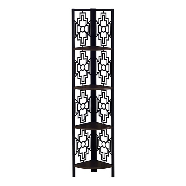 Gfancy Fixtures 62 in. Bookcase with 4 Solid Espresso Shelves & Black Metal Corner Etagere - GF3094858