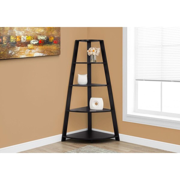 Gfancy Fixtures 60 in. Cappuccino Corner Accent Etagere Bookcase - GF3092621