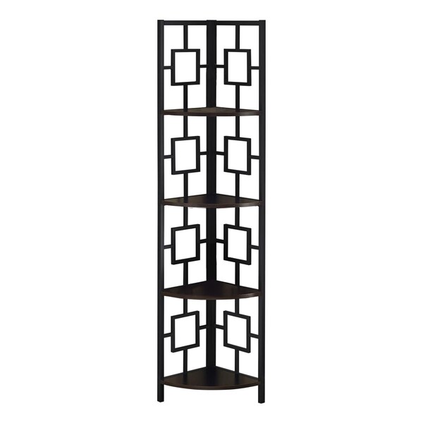 Gfancy Fixtures 62 in. Bookcase Espresso & Black Metal Corner Etagere with 4 Shelves - GF3667451
