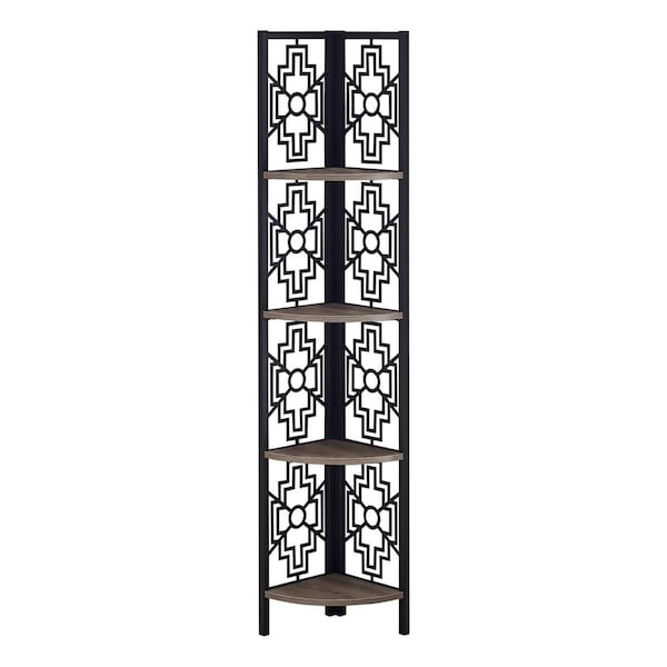Daphnes Dinnette 62 in. Dark Taupe & Black Metal Corner Etagere Bookcase - DA3061480