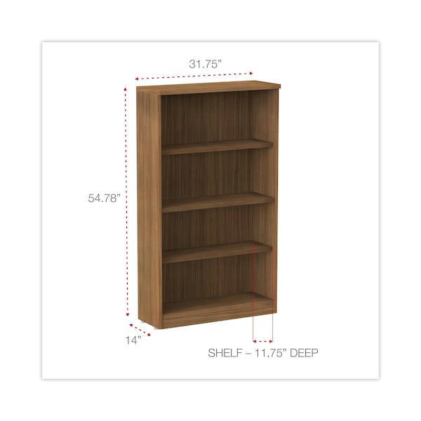 Alera Alera Valencia Bookcase, 4-Shelf, 31 3/4w x 14d x 55h, Modern Walnut - ALEVA635632WA