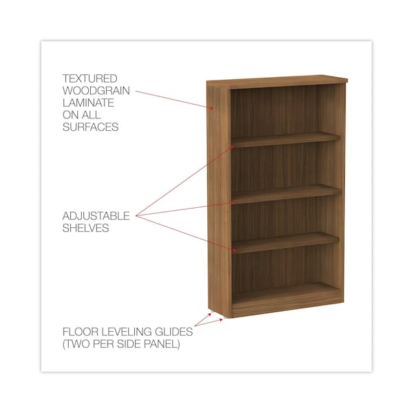 Alera Alera Valencia Bookcase, 4-Shelf, 31 3/4w x 14d x 55h, Modern Walnut - ALEVA635632WA