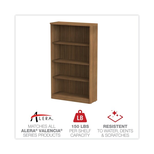 Alera Alera Valencia Bookcase, 4-Shelf, 31 3/4w x 14d x 55h, Modern Walnut - ALEVA635632WA