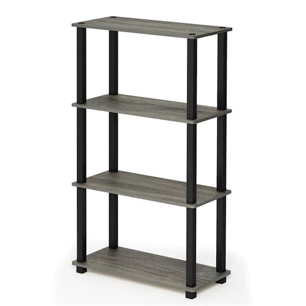 Furinno Furinno 18028GYW-BK Turn-S-Tube 4-Tier Multipurpose Shelf Display Rack with Square Tube - French Oak Grey & Black - 18028GYW/BK