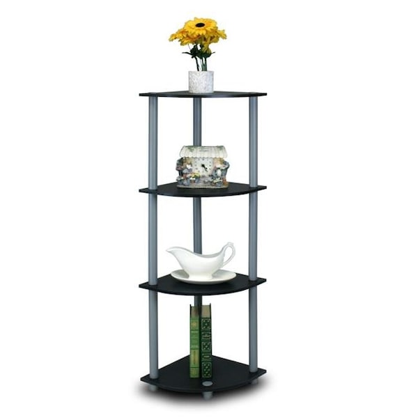 Furinno Furinno 12078BK-GY Turn-N-Tube 4-Tier Corner Display Rack Multipurpose Shelving Unit; Black & Grey - 12078BK/GY