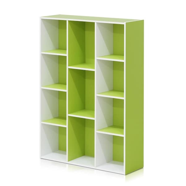 Furinno 11107WH-GR 11-Cube Reversible Open Shelf Bookcase, White & Green - 11107WH/GR