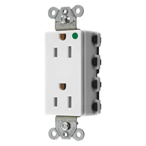 Hubbell Receptacle, 15 A Amps, 125V AC, Flush Mount, Standard Duplex Outlet, 5-15R, White - SNAP2172WTRA