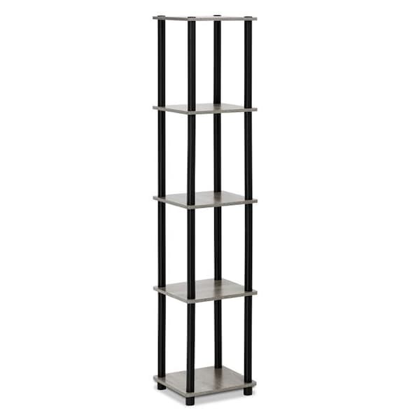 Furinno Furinno 99132GYW-BK Turn-N-Tube 5-Tier Corner Square Rack Display Shelf; French Oak Grey & Black - 99132GYW/BK