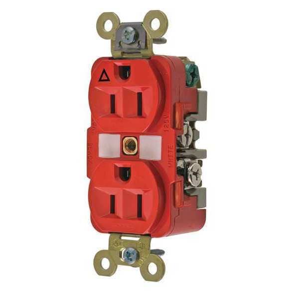 Hubbell Receptacle, 15 A Amps, 125V AC, Flush Mount, Standard Duplex Outlet, 5-15R, Red - IG5262R
