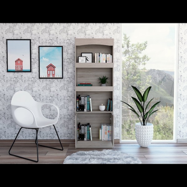 Tuhome Simma Bookcase, Metal Hardware, Three Shelves, Double Door Cabinet, Light Gray - BLZ5563