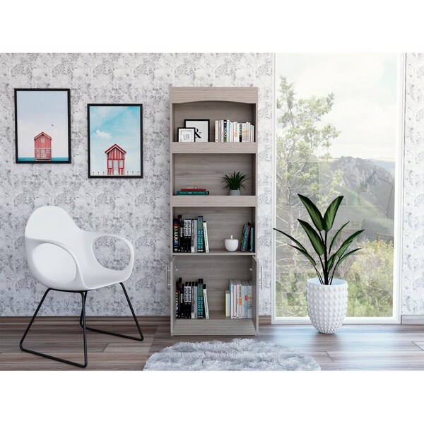 Tuhome Simma Bookcase, Metal Hardware, Three Shelves, Double Door Cabinet, Light Gray - BLZ5563