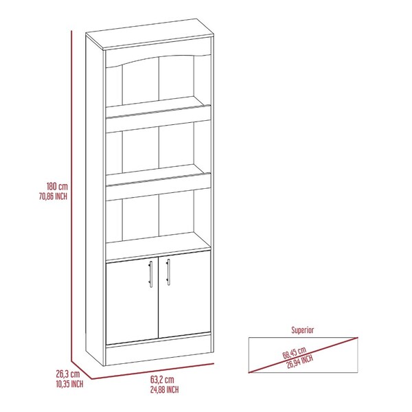 Tuhome Simma Bookcase, Metal Hardware, Three Shelves, Double Door Cabinet, Light Gray - BLZ5563