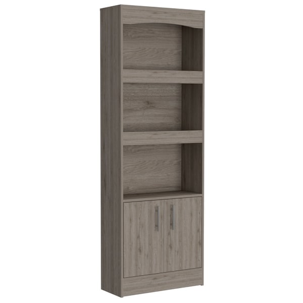 Tuhome Simma Bookcase, Metal Hardware, Three Shelves, Double Door Cabinet, Light Gray - BLZ5563