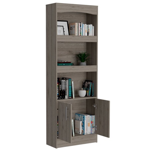 Tuhome Simma Bookcase, Metal Hardware, Three Shelves, Double Door Cabinet, Light Gray - BLZ5563