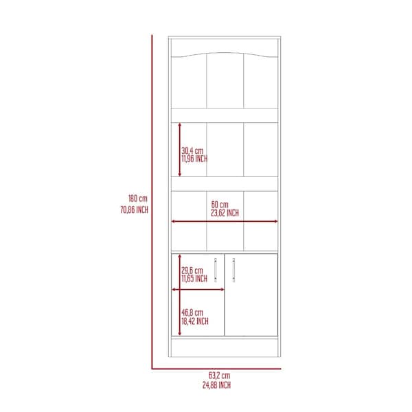 Tuhome Simma Bookcase, Metal Hardware, Three Shelves, Double Door Cabinet, Light Gray - BLZ5563