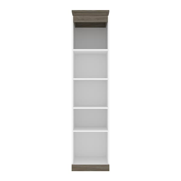 Bestar Orion 20W Narrow Shelving Unit, White & Walnut Grey - 116162-000017