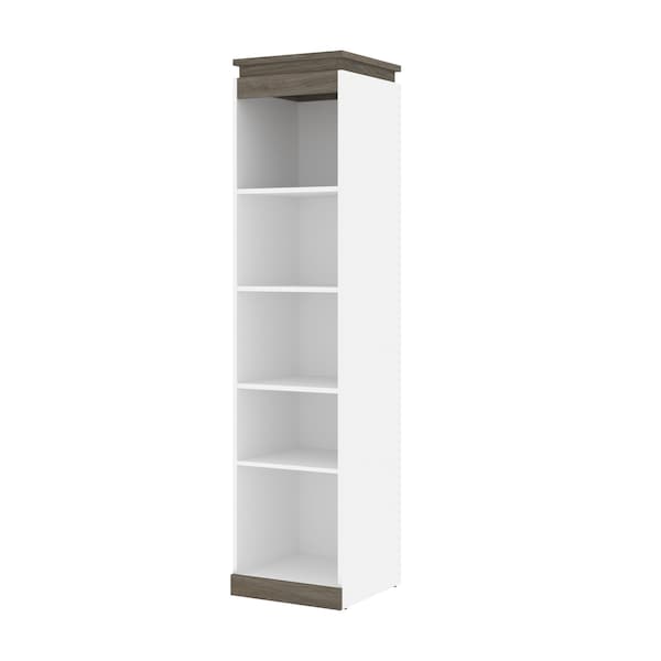 Bestar Orion 20W Narrow Shelving Unit, White & Walnut Grey - 116162-000017