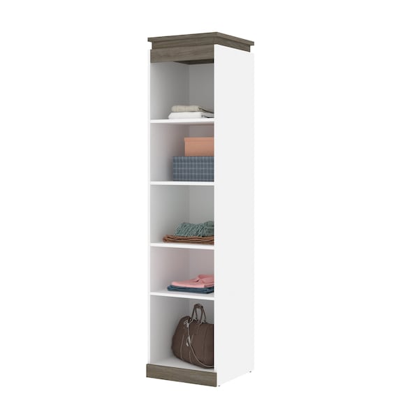 Bestar Orion 20W Narrow Shelving Unit, White & Walnut Grey - 116162-000017