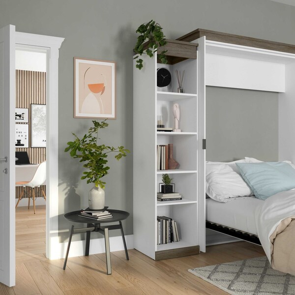 Bestar Orion 20W Narrow Shelving Unit, White & Walnut Grey - 116162-000017