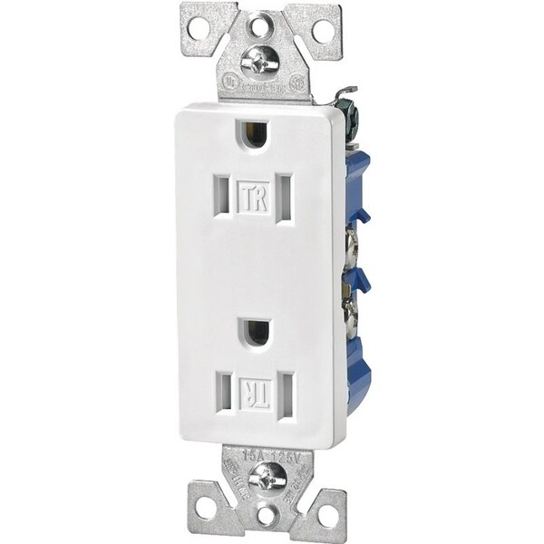 Eaton Wiring Devices Duplex Receptacle, 2 -Pole, 15 A, 125 V, Push-in, Side Wiring, NEMA: 5-15R, White - TR1107W-BOX