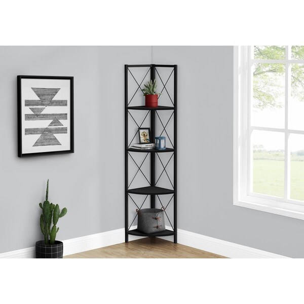 Daphnes Dinnette 60 in. Bookcase with Metal Corner Etagere, Black & Black - DA2450606
