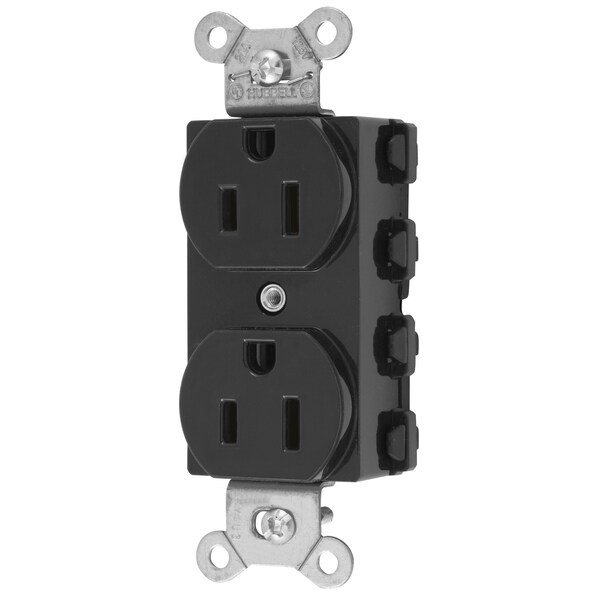 Hubbell Wiring Device-Kellems Straight Blade Devices, Receptacles, Duplex, SNAPConnect, 2-Pole 3-Wire Grounding, 15A 125V, 5-15R, Nylon, Black, USA. - SNAP5262BKNA