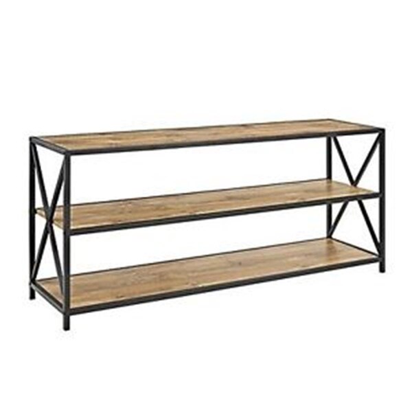 Fine-Line 60 in. Wide X-Frame Metal and Wood Media Bookshelf in Barnwood - FI586775