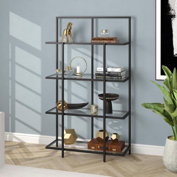 Henn & Hart 62 H x 36 W x 14 D in. Ingels Steel Bookcase, Black & Bronze - BK1210