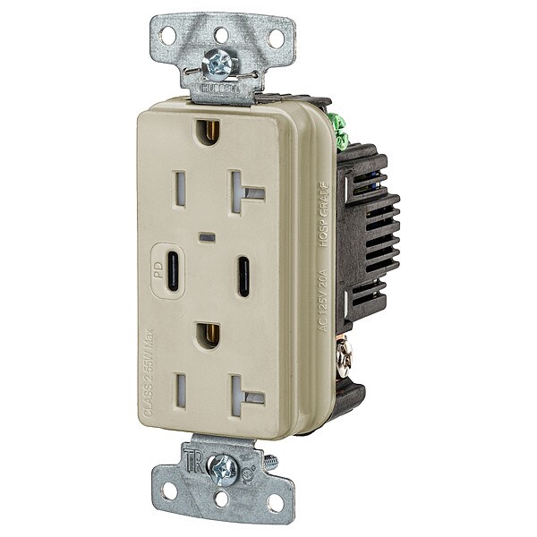 Hubbell USB Receptacle, Ivory, 1 hp - USB20CPDI