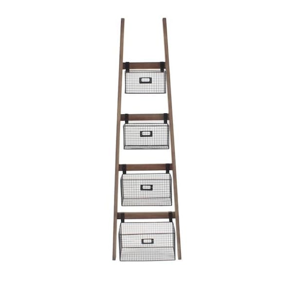 Wald Imports Wald Imports 4408 Wall Ladder Shelf & Bookcase with Wire Storage Baskets - 4408