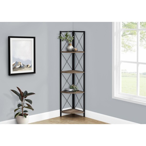 Daphnes Dinnette 60 in. Bookcase with Metal Corner, Brown Reclaimed & Black - DA2456404