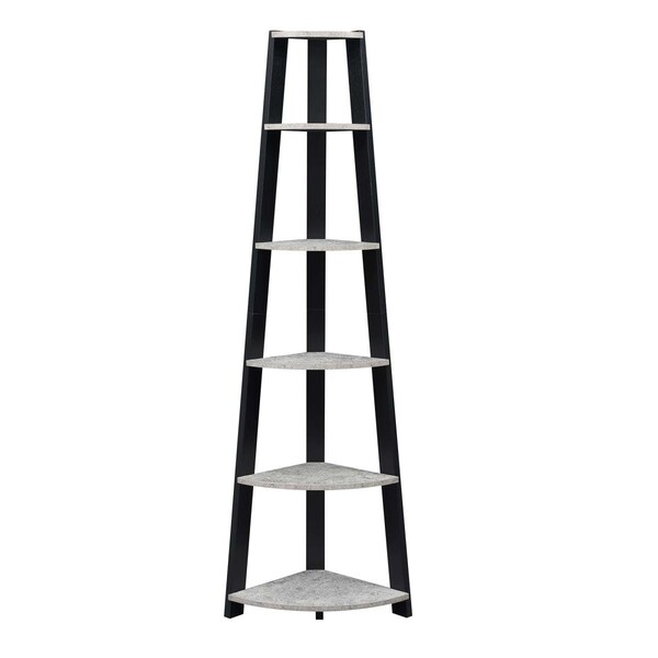 Convenience Concepts Newport 5 Tier Corner Bookcase, Faux Cement & Black - HI2826631