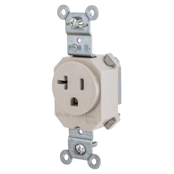 Hubbell Wiring Device-Kellems Straight Blade Devices, Receptacles, Single, SNAPConnect, 20A 125V, 2-Pole 3-Wire Grounding, 5-20R, Light Almond. - SNAP5361LA