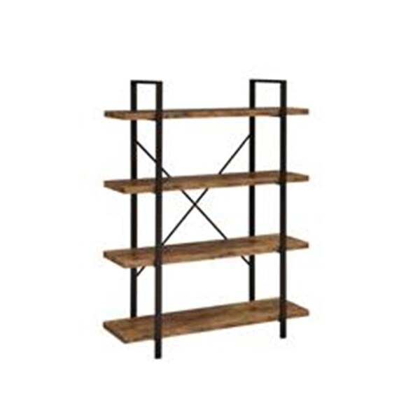 Benjara 55 in. Ana Wood Bookcase with 4 Shelves Crossed Metal Design, Rustic Brown - BM280487