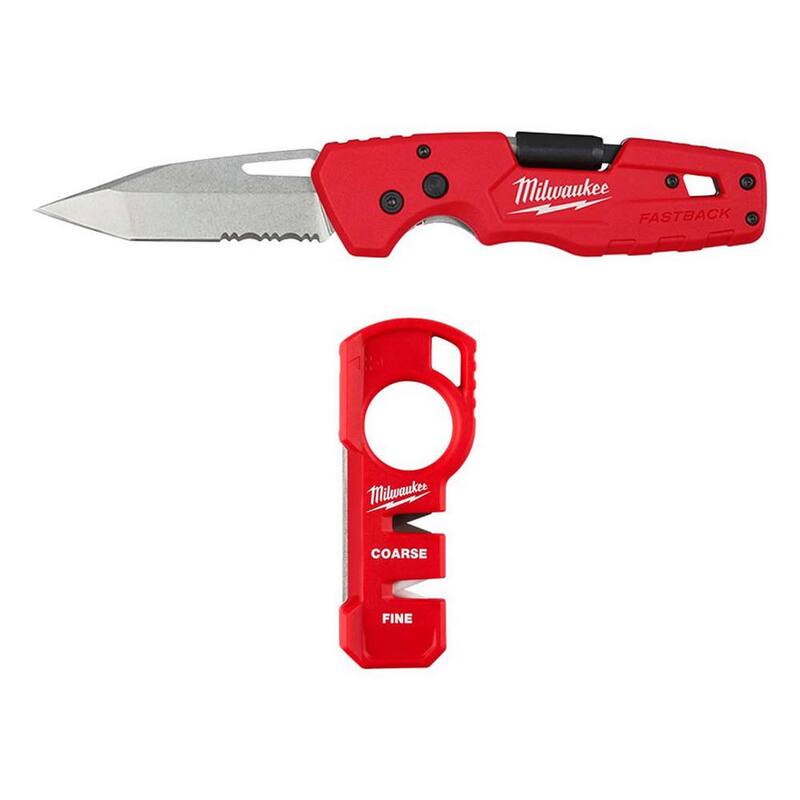 Milwaukee FASTBACK 5-in-1 Folding Knife with 3 in. Blade with Compact Jobsite Knife Sharpener (2-Piece) - 48-22-1540-48-22-1590