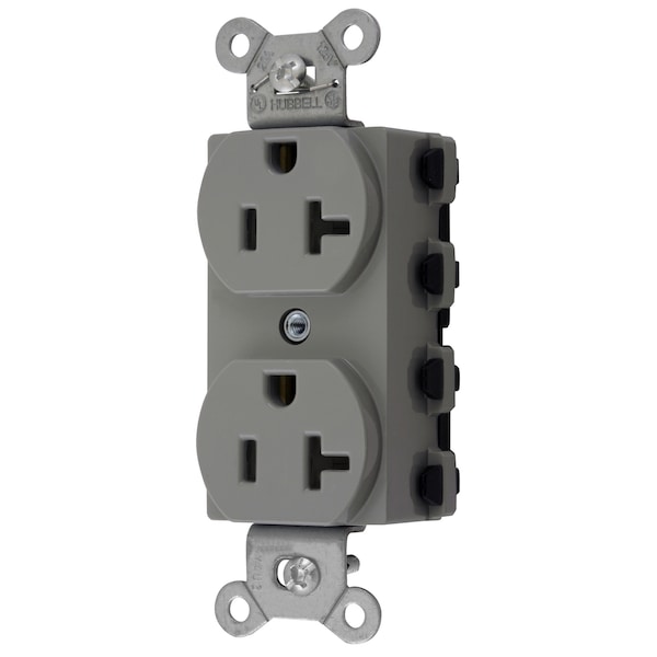 Hubbell Wiring Device-Kellems Straight Blade Devices, Receptacles, Duplex, SNAPConnect, 20A 125V, 2-Pole 3-Wire Grounding, 5-20R, Nylon, Gray, USA - SNAP5362GYNA