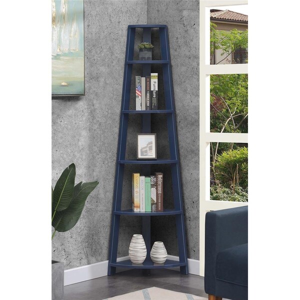 Convenience Concepts Newport 5 Tier Corner Bookshelf, Cobalt Blue - HI3364301