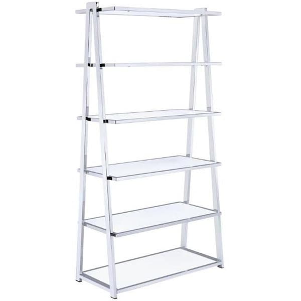 Homeroots 71 in. Back Open Ladder Bookcase with Frame, White High Gloss - 286630