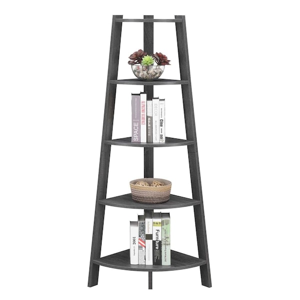 Convenience Concepts Newport 5 Tier Wide Corner Bookcase, Weathered Gray - 121096WGY