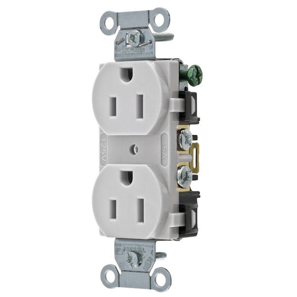 Hubbell Wiring Device-Kellems Straight Blade Devices, Receptacles, Duplex, Commercial/Industrial Grade, 2-Pole 3-Wire Grounding, 15A 125V, 5-15R, Office White, Single Pack - BR15OW