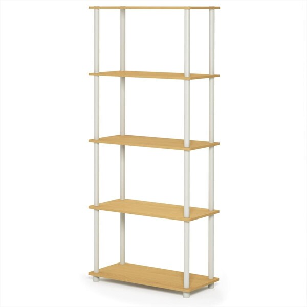 Furinno 17091BE-WH Turn-N-Tube 5-Tier Multipurpose Shelf Display Rack Beech & White - 17091BE/WH