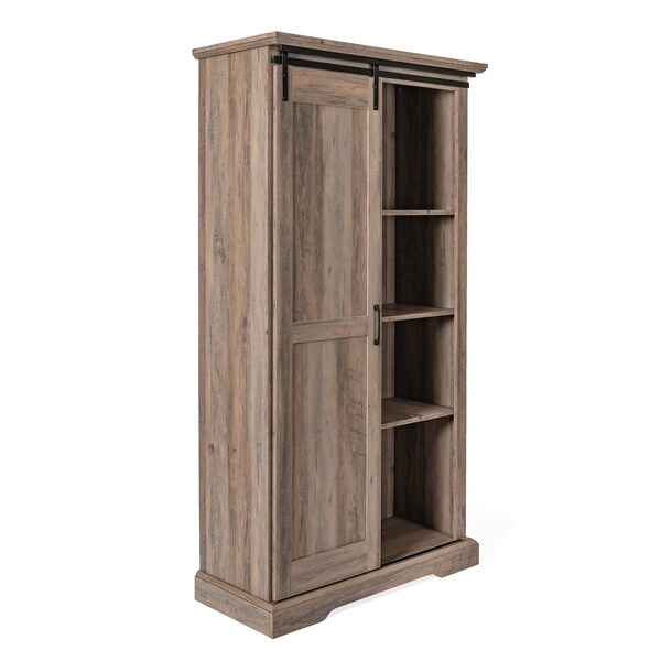 Flash Furniture Harrison 36in. Wide Rustic Farmhouse Storage Cabinet Bookcase w/Sliding Barn Door, Graywash - ZG-026-GRYWSH-GG