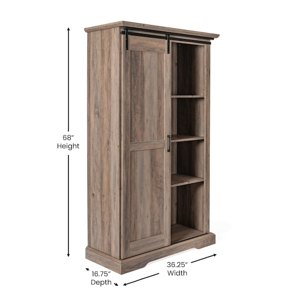 Flash Furniture Harrison 36in. Wide Rustic Farmhouse Storage Cabinet Bookcase w/Sliding Barn Door, Graywash - ZG-026-GRYWSH-GG