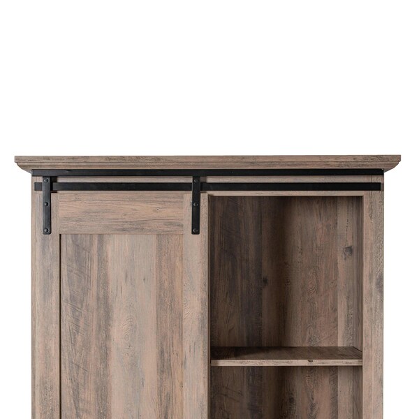 Flash Furniture Harrison 36in. Wide Rustic Farmhouse Storage Cabinet Bookcase w/Sliding Barn Door, Graywash - ZG-026-GRYWSH-GG