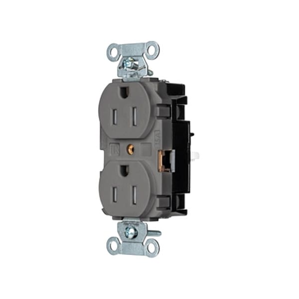 Hubbell Receptacle, 1/2 hp, 125V AC, NEMA 5-15R - BR15STGYTR