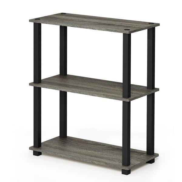 Highkey 18025GYW-BK Turn-S-Tube 3-Tier Compact Multipurpose Shelf Display Rack with Square Tube - French Oak Grey & Black - LR1596024