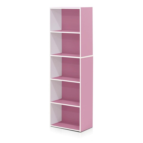 Highkey 11055WH-PI 5-Tier Reversible Open Shelf Bookcase White & Pink - LR369987