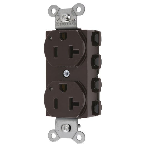 Hubbell Wiring Device-Kellems Straight Blade Devices, Receptacles, Duplex, SNAPConnect, LED Indicator, 20A 125V, 2-Pole 3-Wire Grounding, 5-20R, Nylon, Brown - SNAP5362L